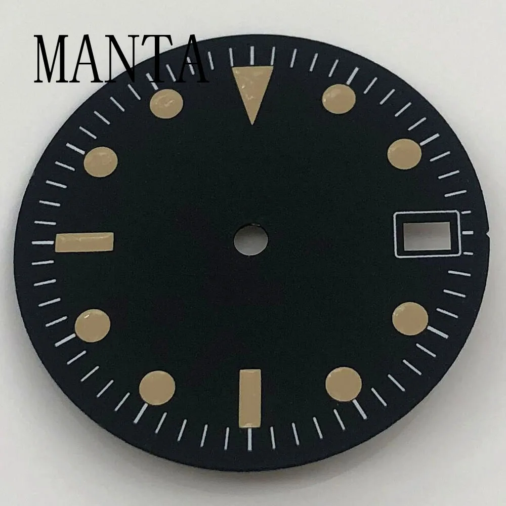Детали часов MANTA с черным стерильным циферблатом 28,5 мм подходят для механизма NH35/NH36