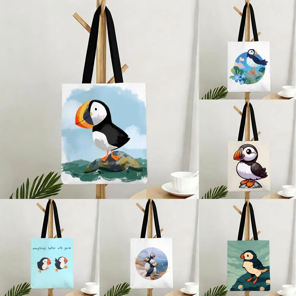 bird animal P-Puffin Bird Storage Bags Bags Series Print Bag Lightweight Shoulder Daily Shopping Bags