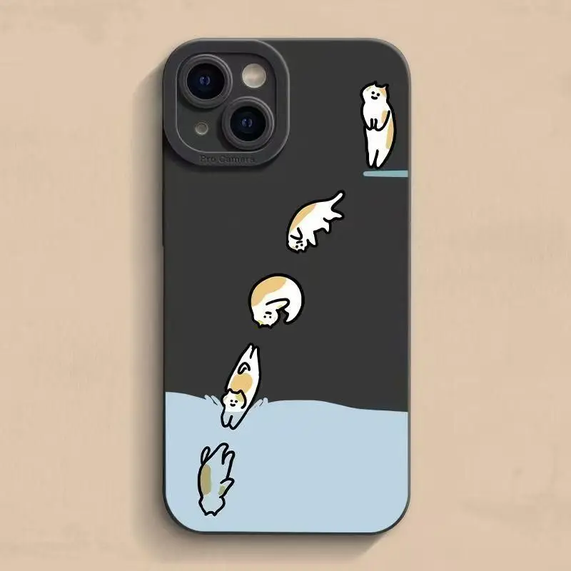 

Cute Diving Cat Pattern Phone Case For Samsung Galaxy S25 S23 S24 Ultra S22 S21 Plus A56 A16 A15 A55 A54 A53 A36 TPU Matte Cover