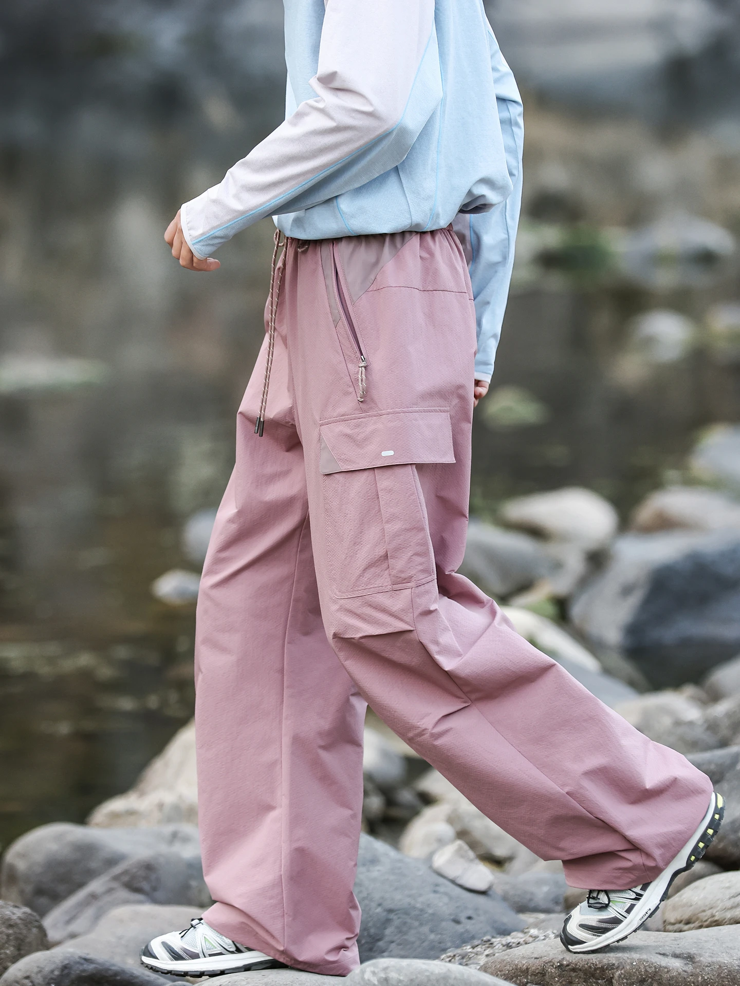 

Spor Outdoor Functionali Windproof Trousers Men's Women's Retro Loose Fit Wide Leg Long Pants Casual Straight Leg Pants