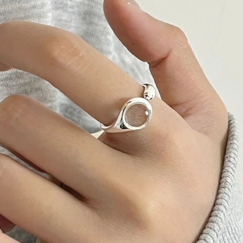 

PANJBJ 925 Sterling Silver Crystal Ring for Women Water Drop Geometry Simple Minimalism Open Jewelry Party Gift Dropshipping