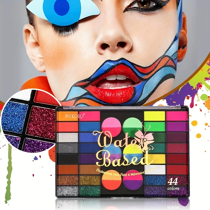 لوحة ألوان طلاء الوجه الفلورسنت مكونة من 44 لونًا - مجموعة لوحة طلاء الوجه والجسم المائية غير اللامعة واللامعة للمهرجانات #1