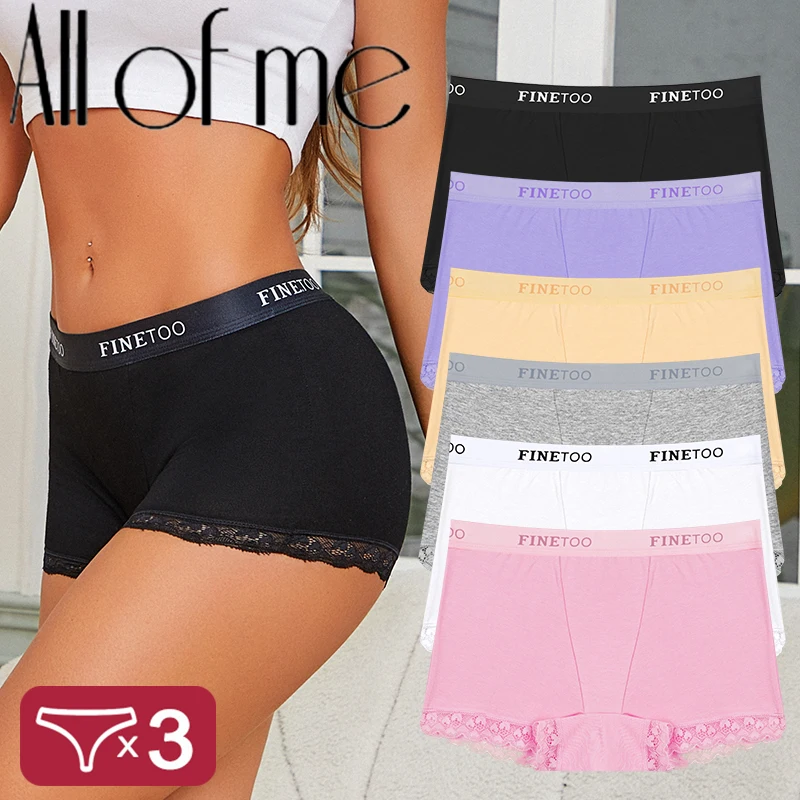 

3Pcs Women's Lace Panties Cotton boxer briefs Seamless Sports Boxers Underwear Female Briefs Lingerie Intimate Underpant S-XXL