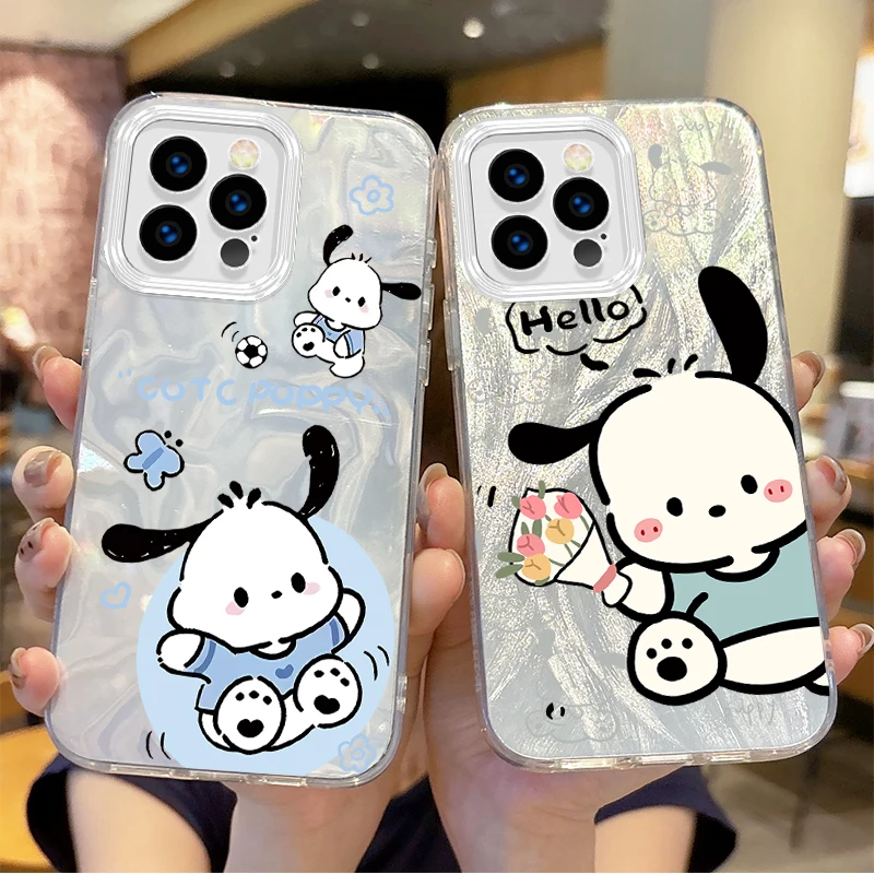 Sanrio Pochacco Cartoon Phone Case for iPhone 16 15 14 13 12 11 8 7 6 Pro Max Plus XS XR Hard Feather Yarn Shockproof Back Cover