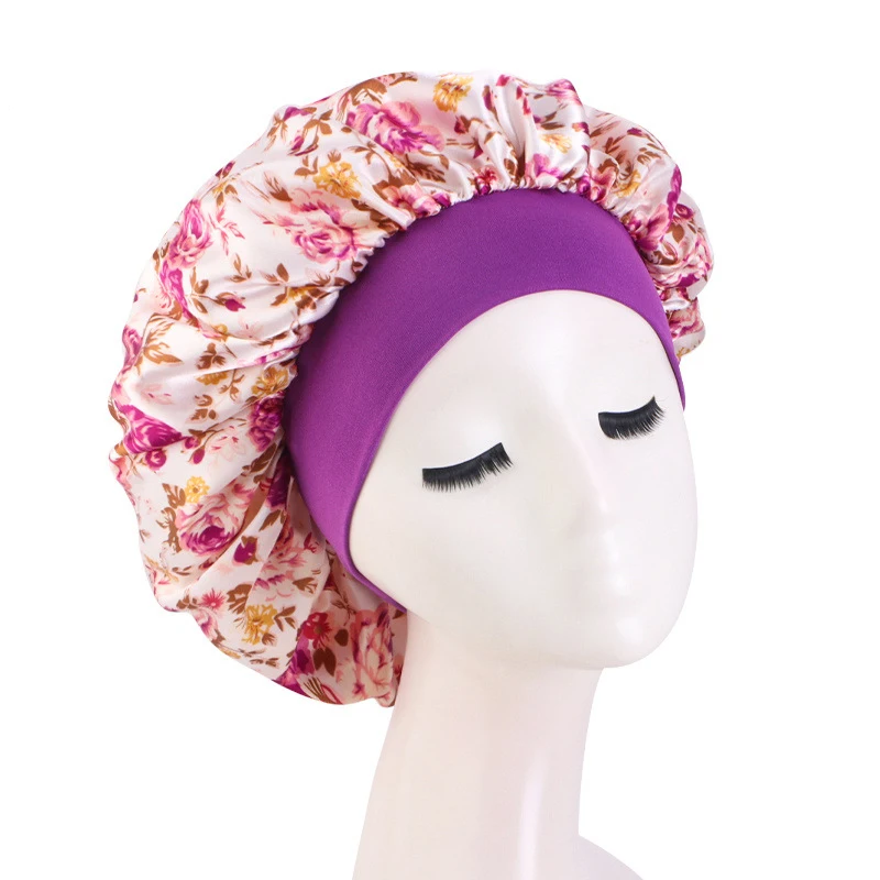 Gorro de satén grande con estampado Floral para mujer, gorro de pelo de flores grandes, gorro de noche para dormir, gorros de envoltura para la cabeza, gorros africanos