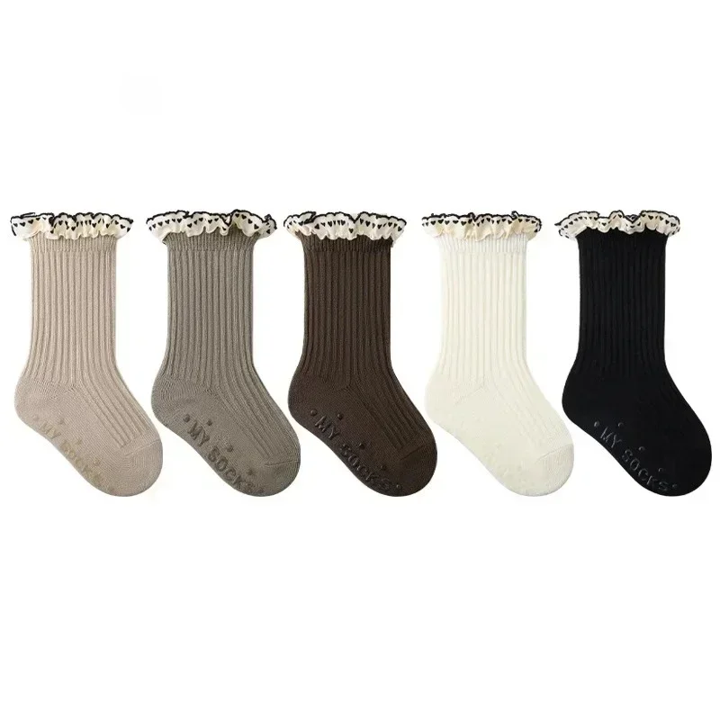 Kids Girl Calf Sock Cute Princess Heart Ruffle Non-slip Floor Sock for Children spring, summer, autumn, winter