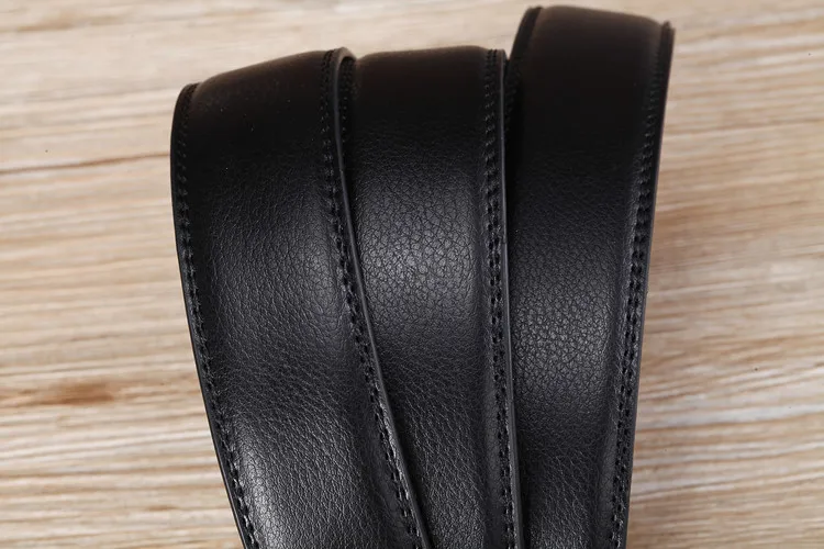 Herren-Gürtel mit 3,5 cm breitem, automatischem Verschluss, Gürtel ohne Schnalle, hochwertiger Gürtel aus PU-Leder für Herren, Jeansgürtel, breit. – Detail 10