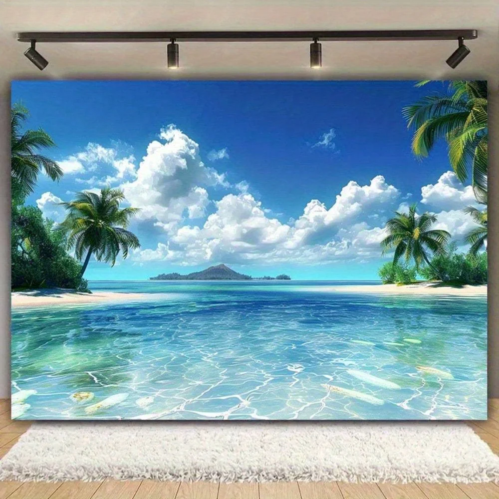 Tropical Beach Paradise Wall Art Large Canvas Print Home Decor Ocean View Palm Trees Island Scene Modern Living Room Wallpaper