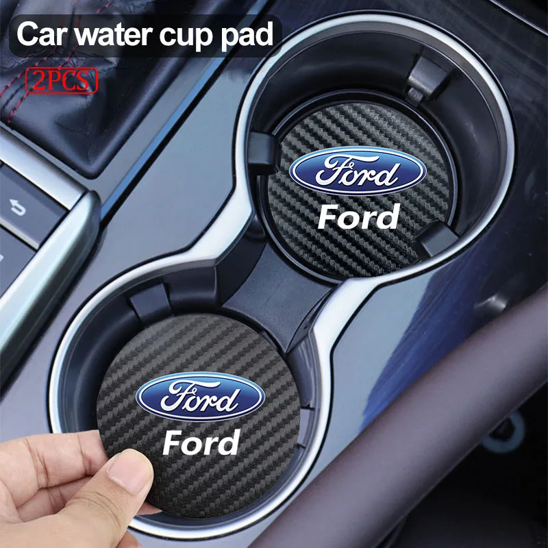 2Pcs Carbon Microfiber Water Cup Anti-slip Pad Car Accessor Ies For Ford S MAX Ranger Focus Fiesta Mondeo Kuga Mustang Escort KA