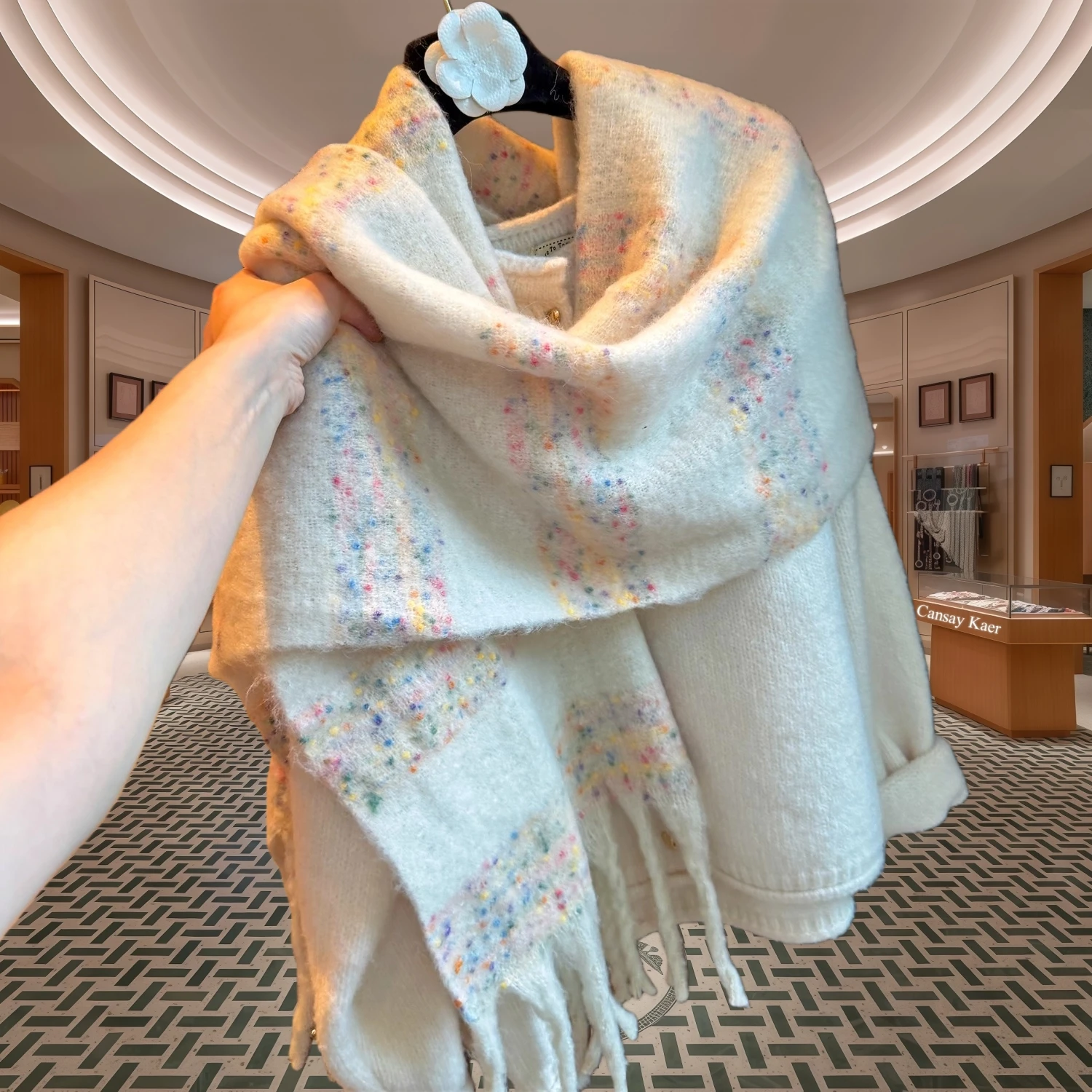 Echarpe-longue-rectangulaire-cansay-kaer-pour-femme-motif-a-pois-chaude-et-polyvalente-accessoire-d'hiver-coreen