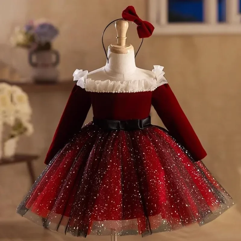 

High-End Children's Red Evening Gown Catwalk Host Piano Performance Wedding Birthday Baptism Party Girls Dresses A4261 Vestidos