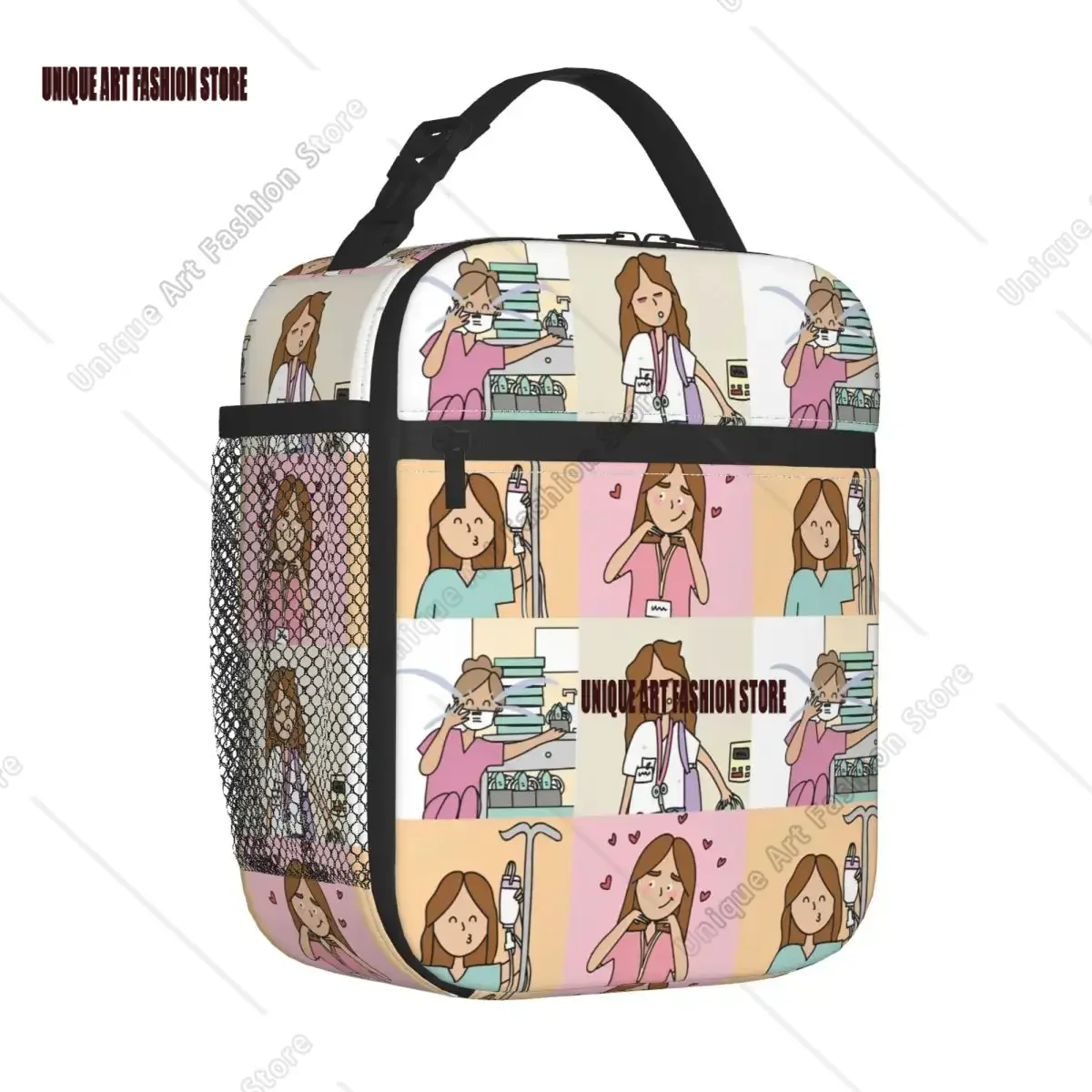 Enfermera En Apuros Collage Borse per il pranzo isolate Contenitore per il pranzo portatile Borsa termica Borsa per il pranzo Tote College Picnic Girl Boy