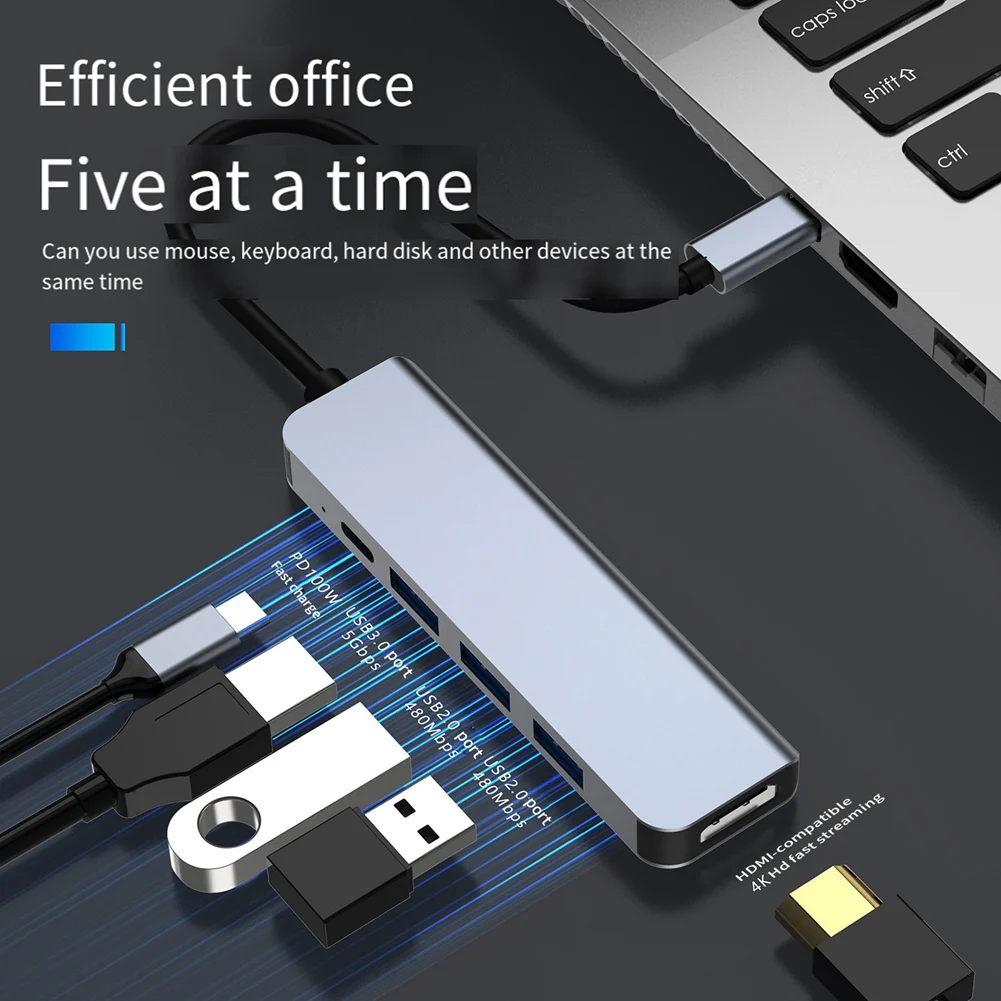 

Док-станция USB C Концентратор 5-в-1 типа C с совместимым, PD100W, для ноутбуков, телефонов
