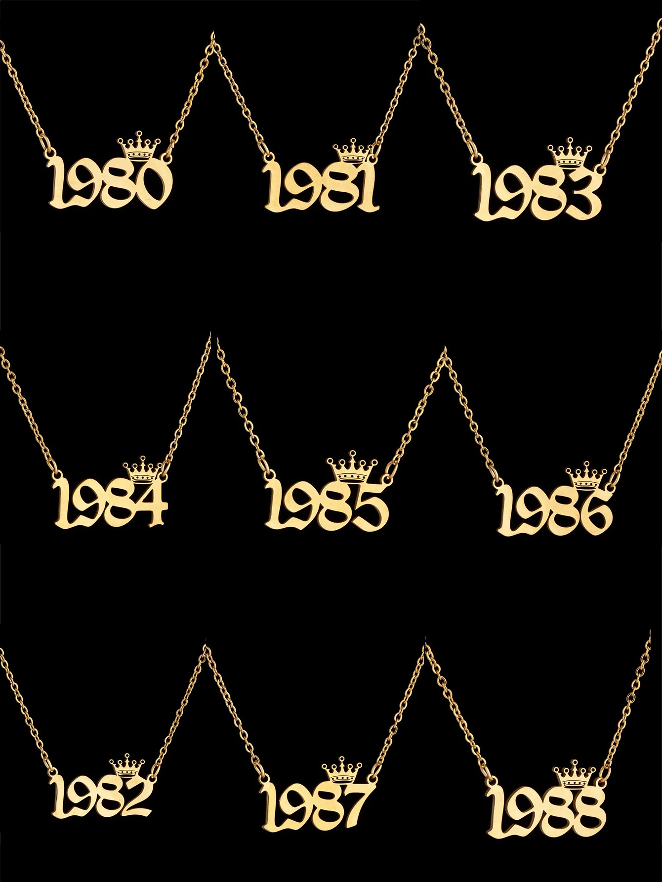 

Gold Crown Year Pendant Necklace for Women, Vintage Hip Hop Style Birthday Gift