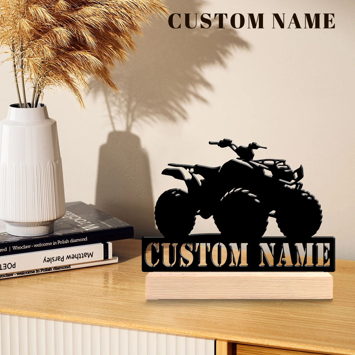 1pc Interesting Desktop Metal Statues Customizable Name With Wooden Base Holiday Gifts for Family and Friends
