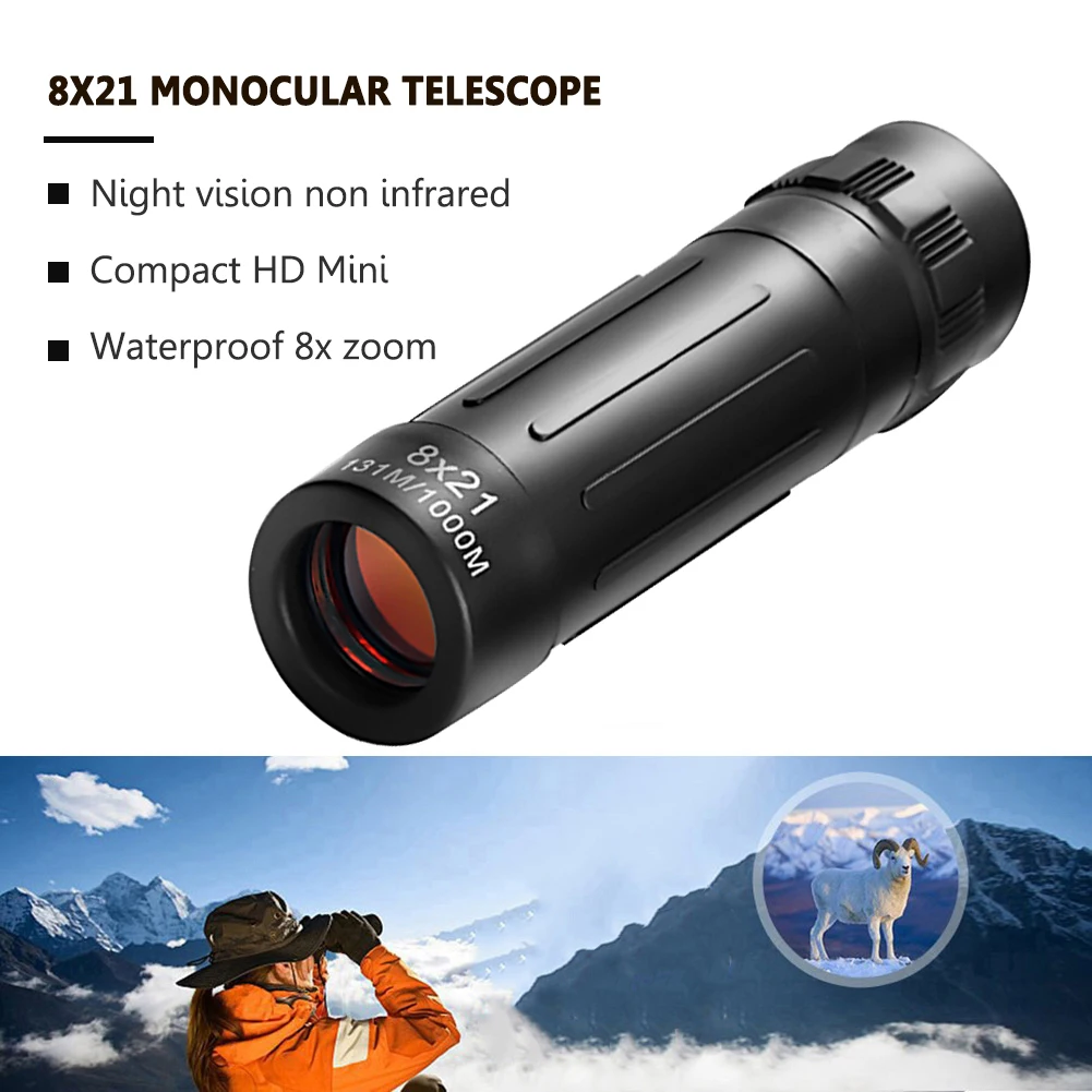 Zoom 8X HD Monocular Waterproof Night Vision Telescope Non-Infrared Monocular Outdoor Camping Hiking Hunting Tool