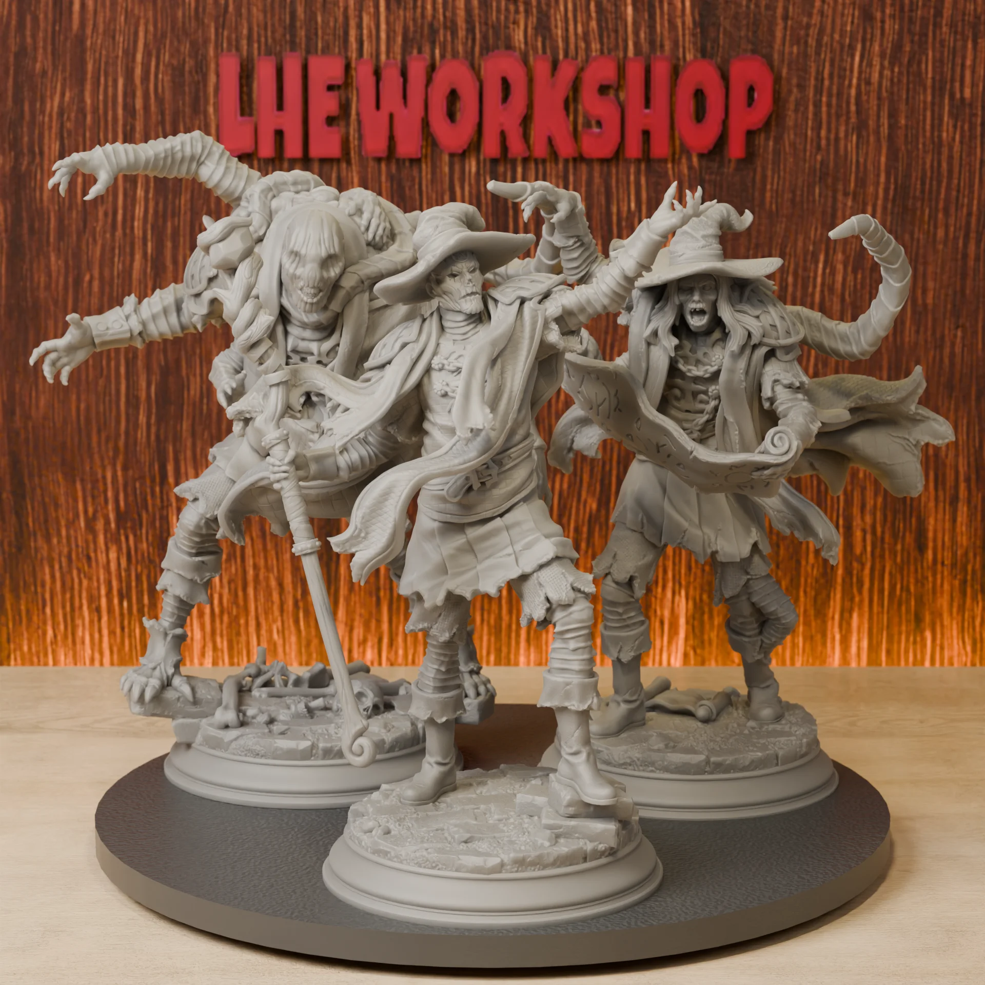 Eldritch Plagued Wizard Puppet-Trio Bundle Miniatures | 28mm-38mm | Resin 3D Printed DND Pathfinder Mini | Unpainted Grey