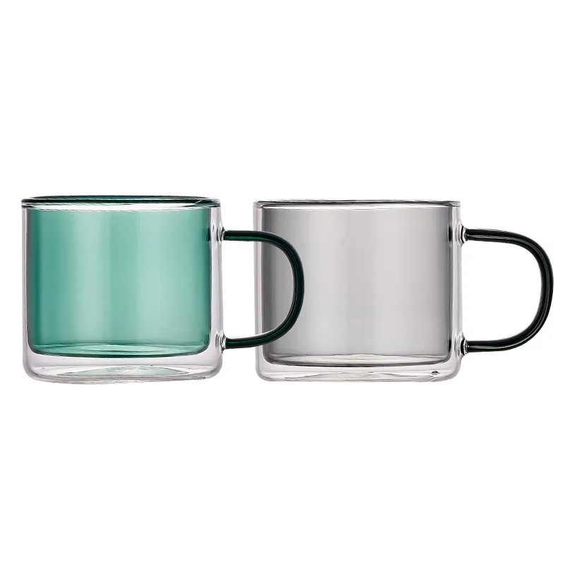 300ml Wine Glasses Drinking Tumbler Coffee Juice Water Cups with Handle Tea Creative Mug Double Bottom Glass Mugs For Home