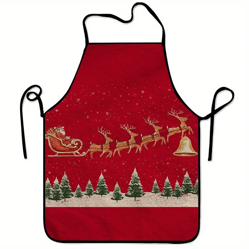 

1 шт. фартук с принтом Санта-Клауса и оленя, модная домашняя рабочая одежда унисекс, прочный и легко чистящийся фартук для барбекю, моющийся