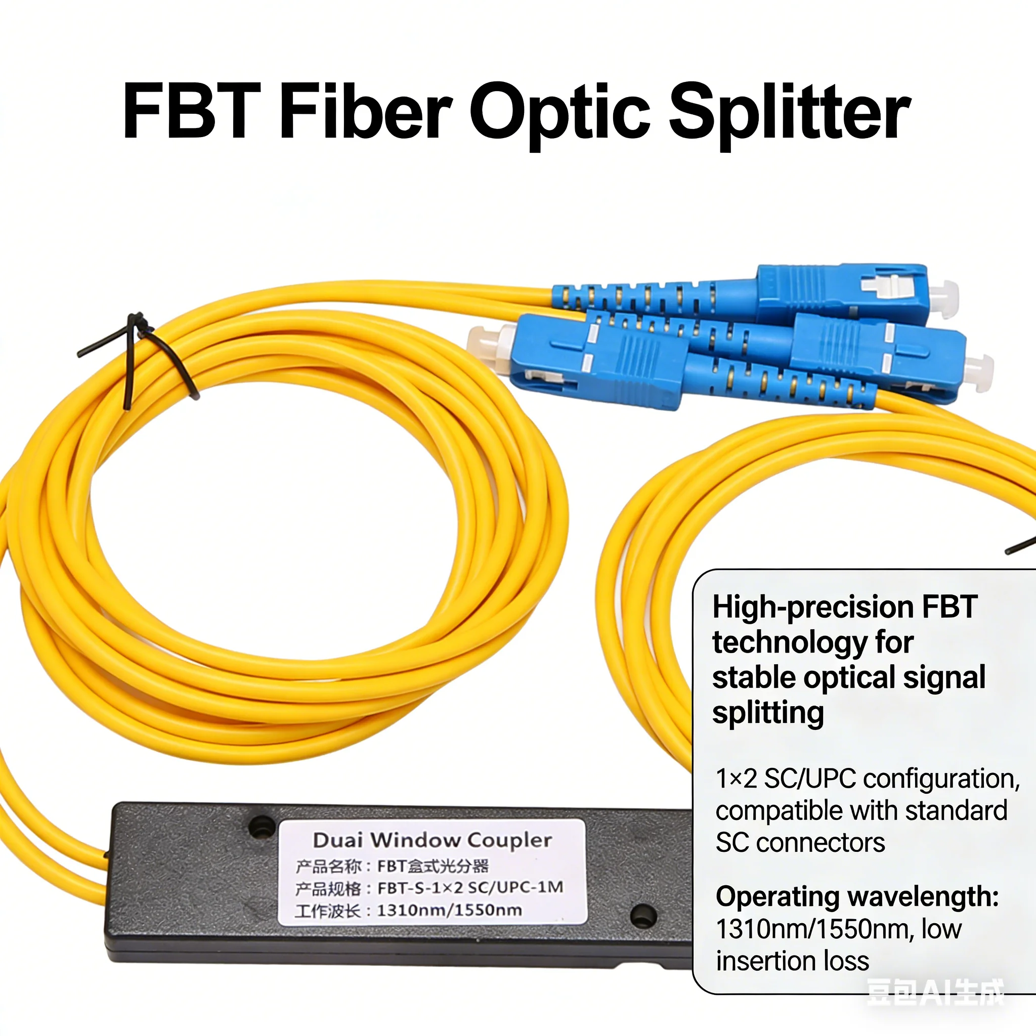 1X2 PLC Fiber Optic Splitter SC UPC Singlemode Optical Coupler for FTTH Network [SsMmEe]