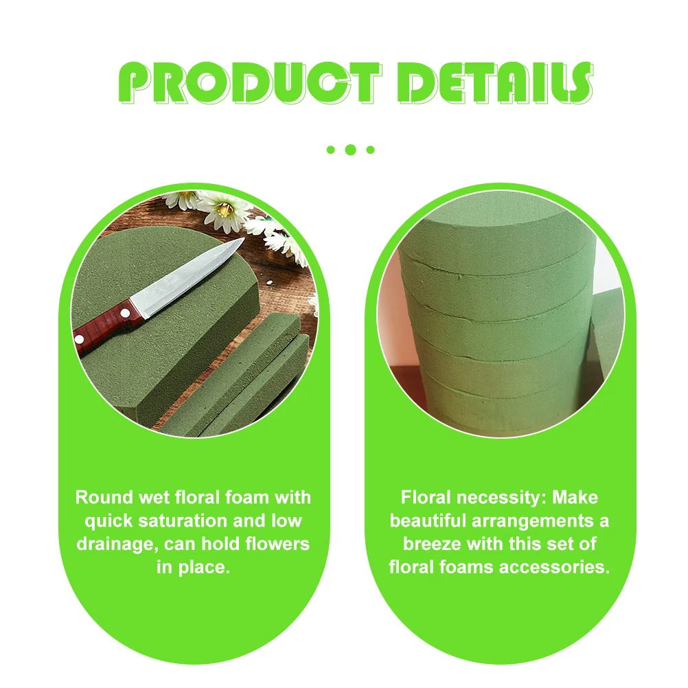 

4pcs Round Floral Foams Blocks Green Flower Foam Bricks For Diy Flower Arrangement Craft Supplies Floral Arrangement Foams
