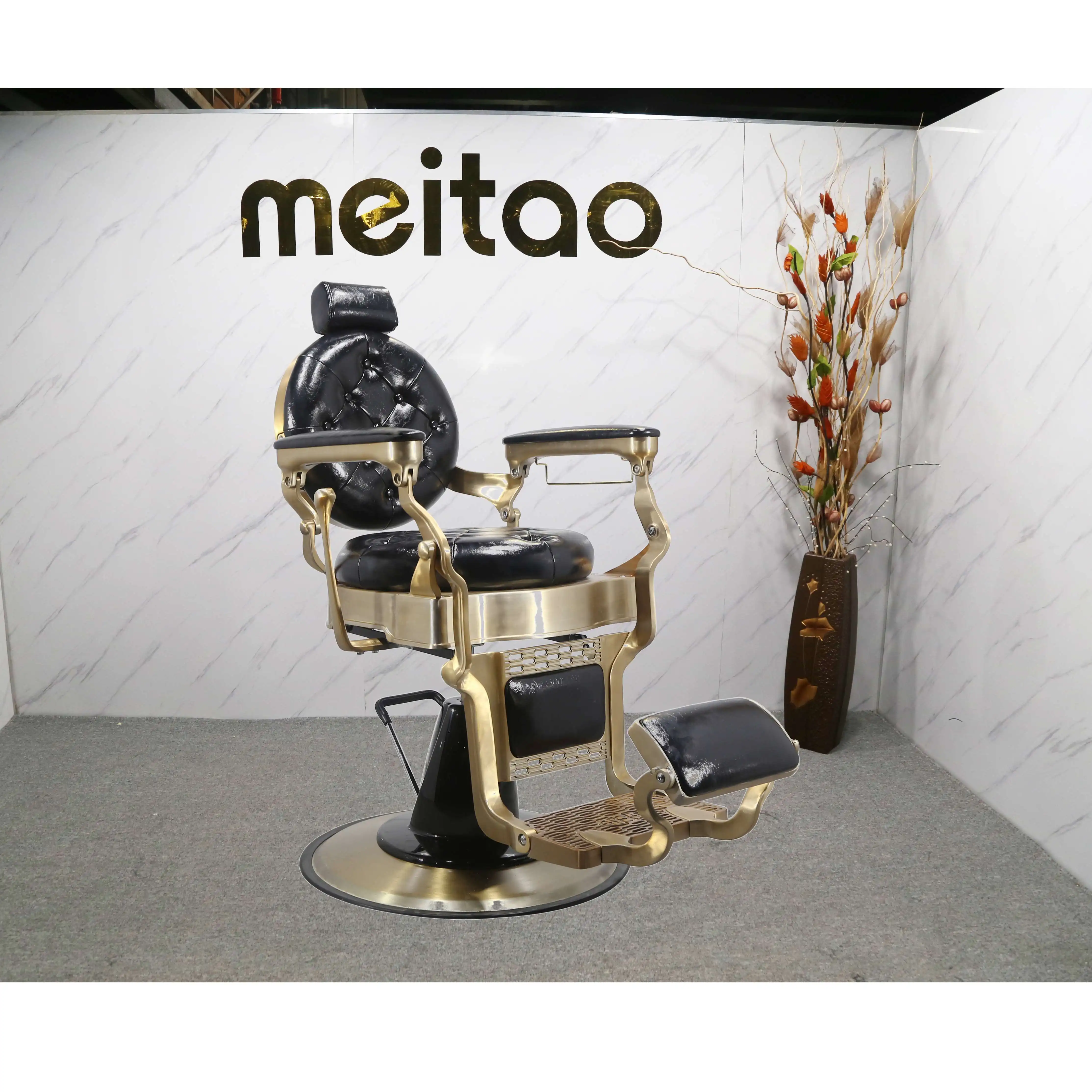 

Utopia Style Classic Salon Used Barber Chairs Men's Lay Down Leather Gold Base Haircut Barber Chairs