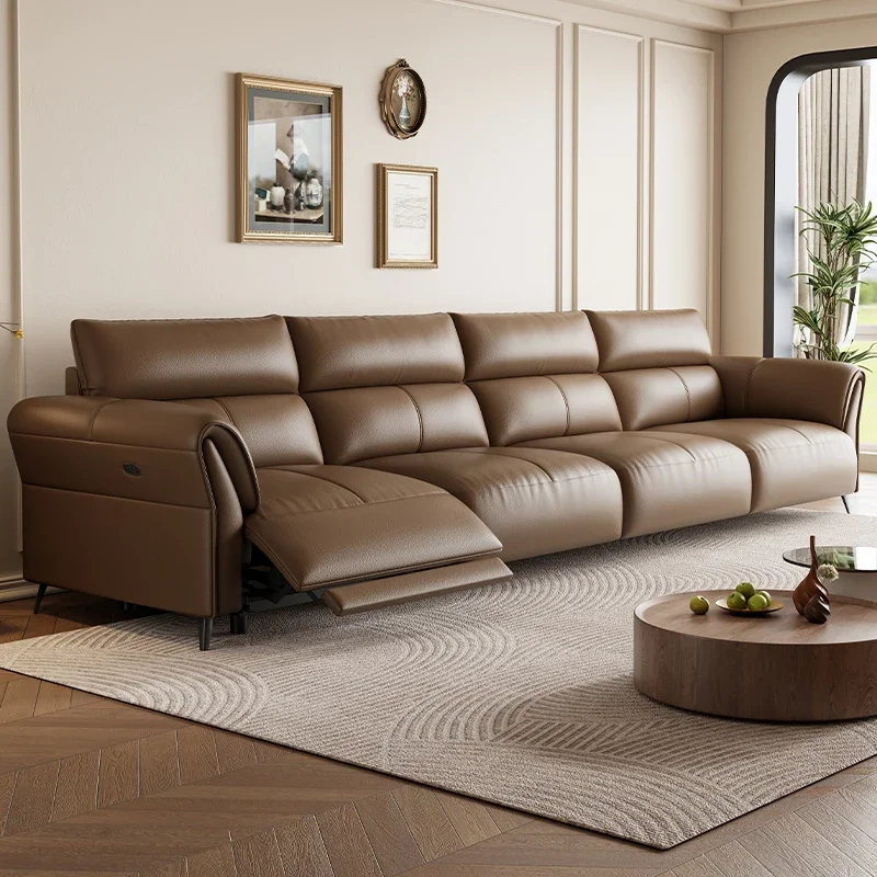 Electric Armrest Wood Sofas Brown Water Proof Modern Luxury Double Sofas Puffs Lounges Recliner Divani 2 Posti Home Furniture