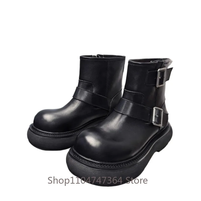 

Мужские ботинки челси в британском стиле из натуральной кожи с толстой подошвой, повседневные, ретро, с пряжкой, круглым носком, рабочие, модные