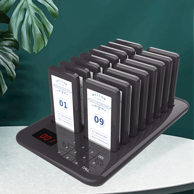Wireless Restaurant Pager System Hot Sale Food Pager Calling Paging System 16 Beepers For Cafe Shop Church Clinic Food Court Bar
