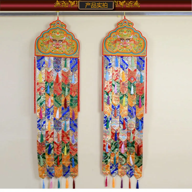 1.5 M long Wholesale Buddhist supplies Buddhism family Temple auspicious Embroidery Wall hang Sutra Prayer flag FO PAN 2p