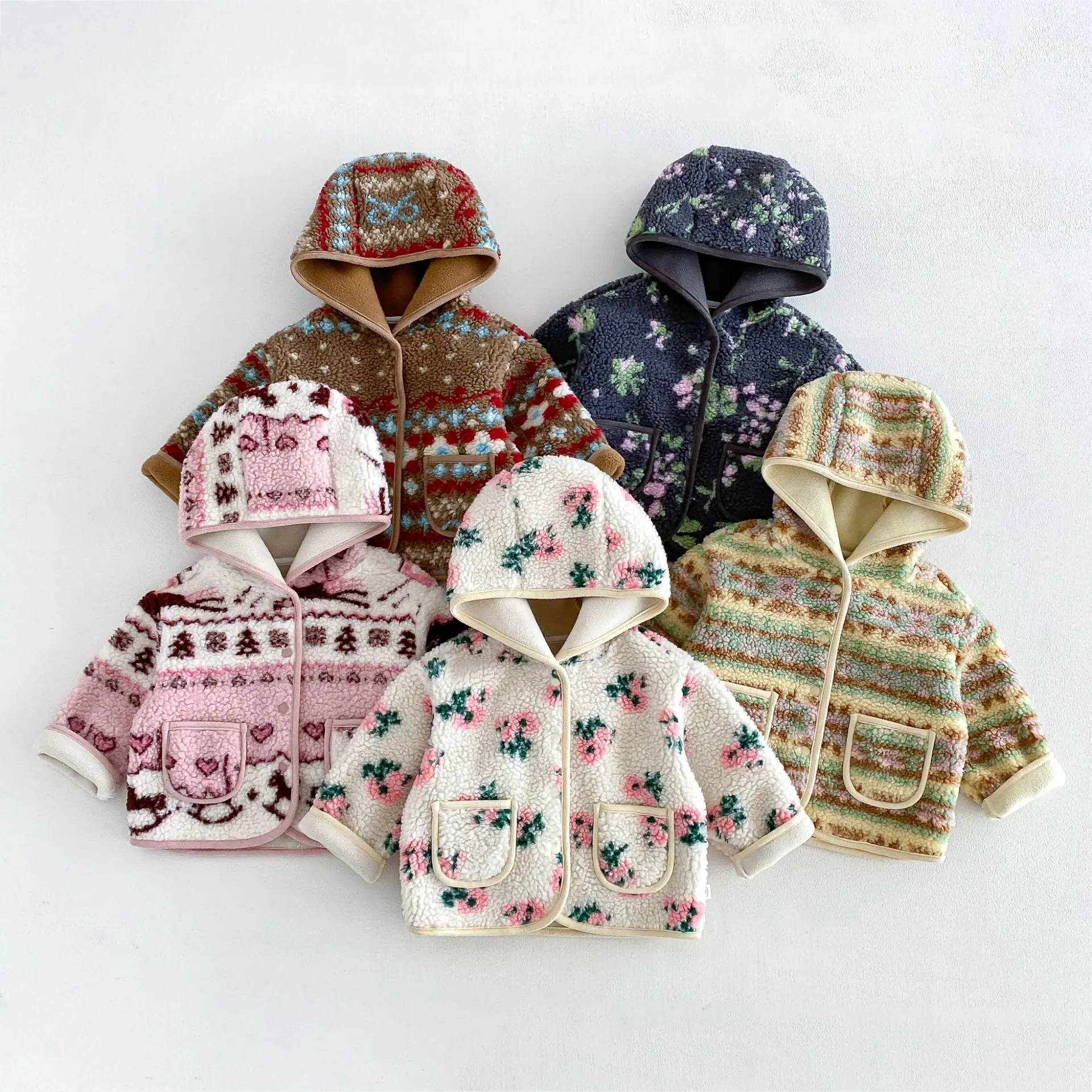 2026 New Winter Girls Shearling Fleece Jacket | Vintage Floral Thick Coat | Cute Warm Outwear
