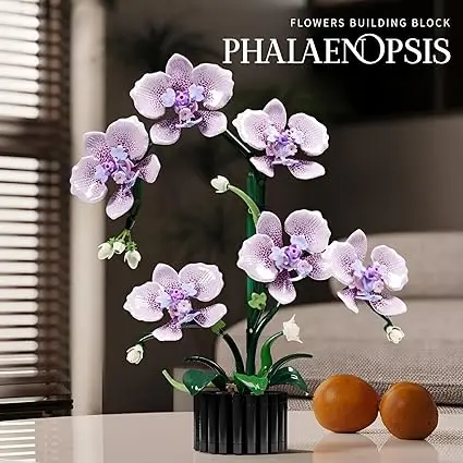 619 pièces Blocs de construction Phalaenopsis, fleurs d'orchidée en pot, modèle de simulation, décoration d'intérieur, jouet puzzle, cadeau d'anniversaire pour fille
