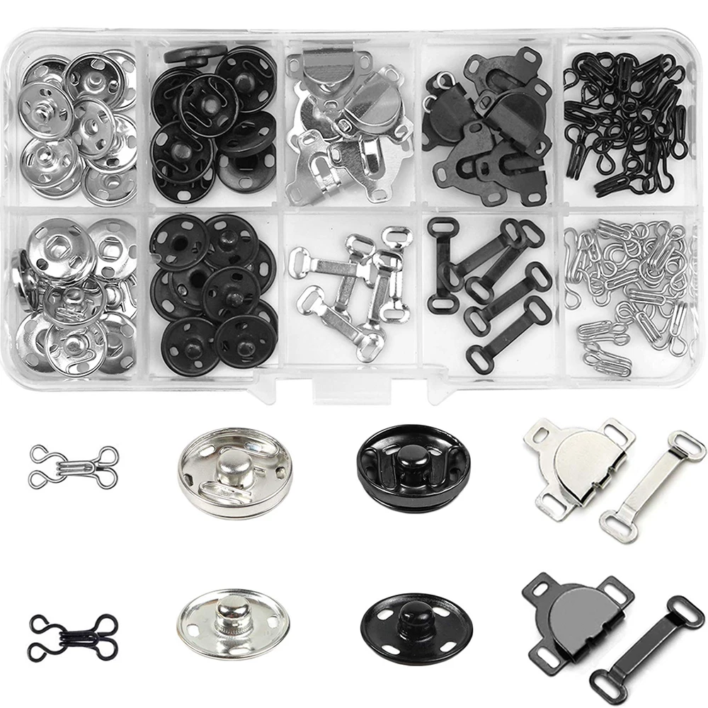 50Pairs 3 Styles Skirt Hooks and Eyes Sewing Hook Sewing Snaps Clothing Fixing Tools with Metal Snaps Buttons for Trousers Skirt
