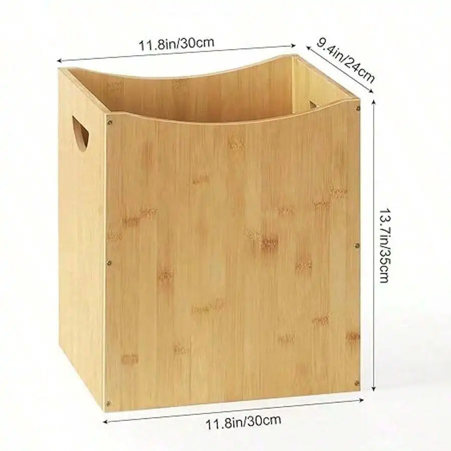 

Bamboo Rectangular Wastebasket With Handles For Bathroom Kitchen Office