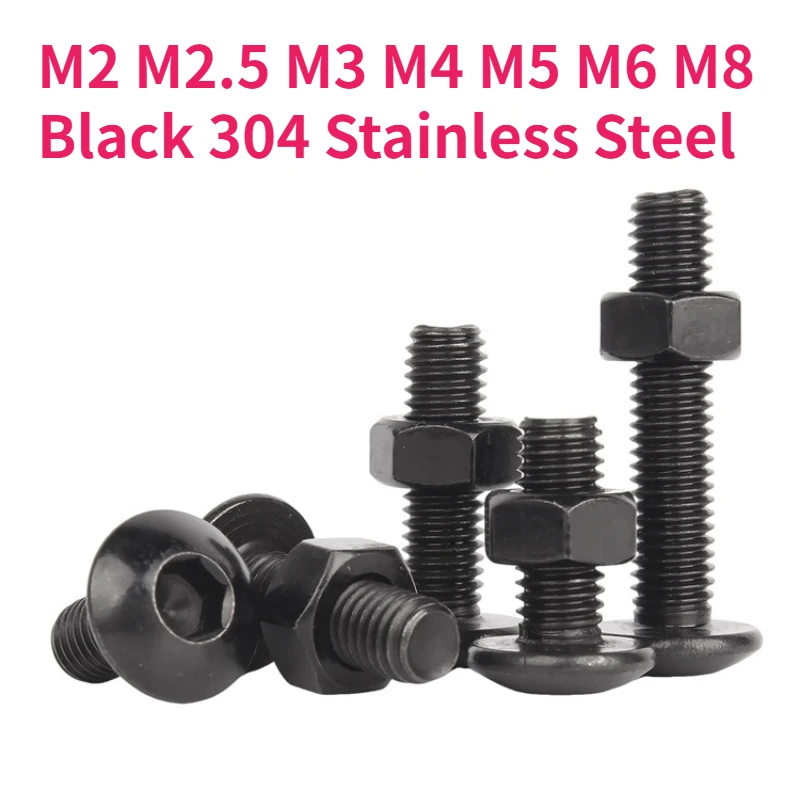 M2 M2.5 M3 M4 M5 M6 M8 Black 304 Stainless Steel Hexagon Socket Mushroom Head Screw Button Head Bolt And Hex Nut Combination Set