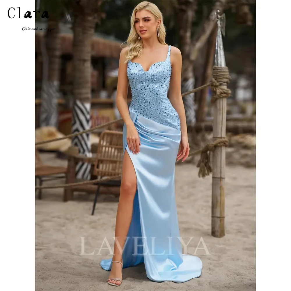 

Клара на заказ синее блестящее женское элегантное свадебное платье с разрезом по бокам «рыбий хвост» Элегантные и шикарные роскошные вечерние платья для выпускного вечера 2025 г.