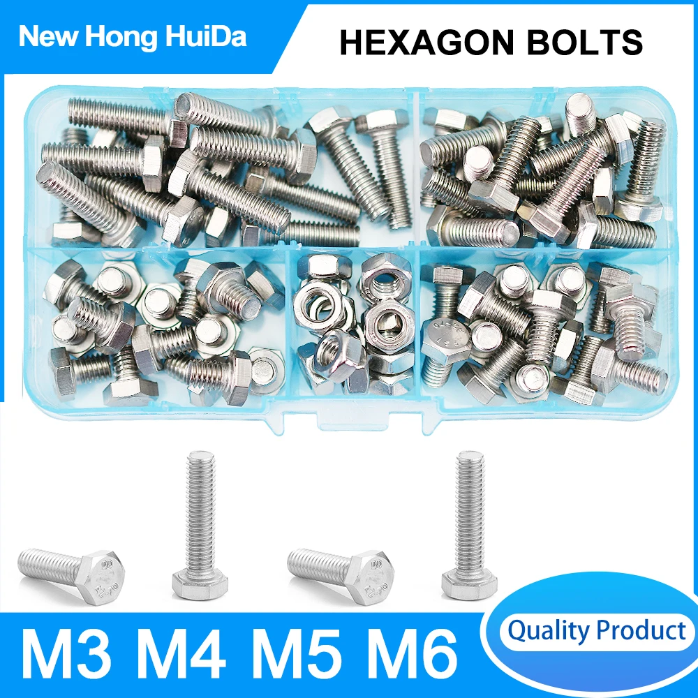 

M3 M4 M5 M6 Bolts and Nuts Set 304 Stainless Steel Hexagon Machine Screws Installation Resistant Outer Hex Bolt Assortment Kit