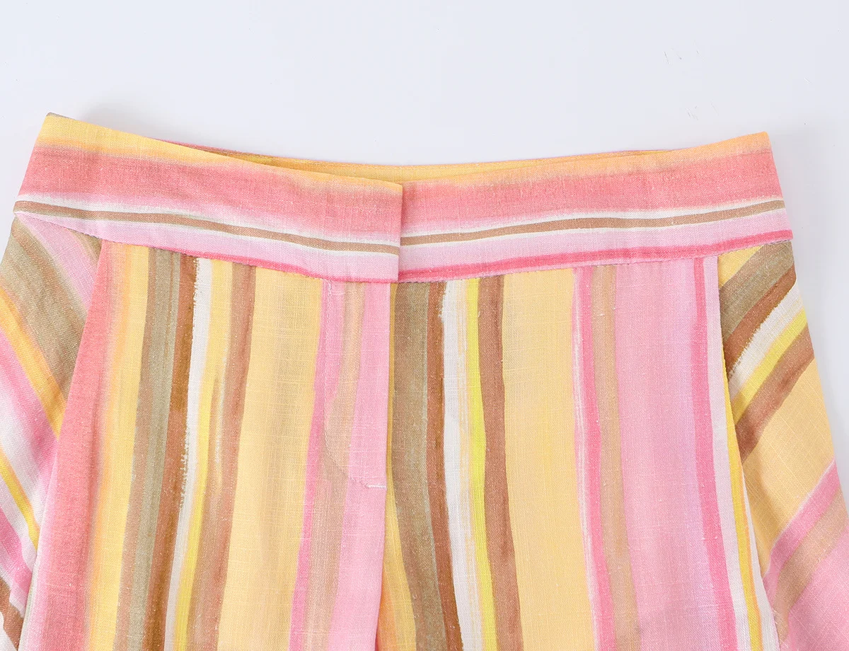 HH Damen Sommer Bunt Gestreifte Weite Hose mit Hohem Bund, Bodenlange Hose für Freizeit, Resort, Strand und Business – Detail 4
