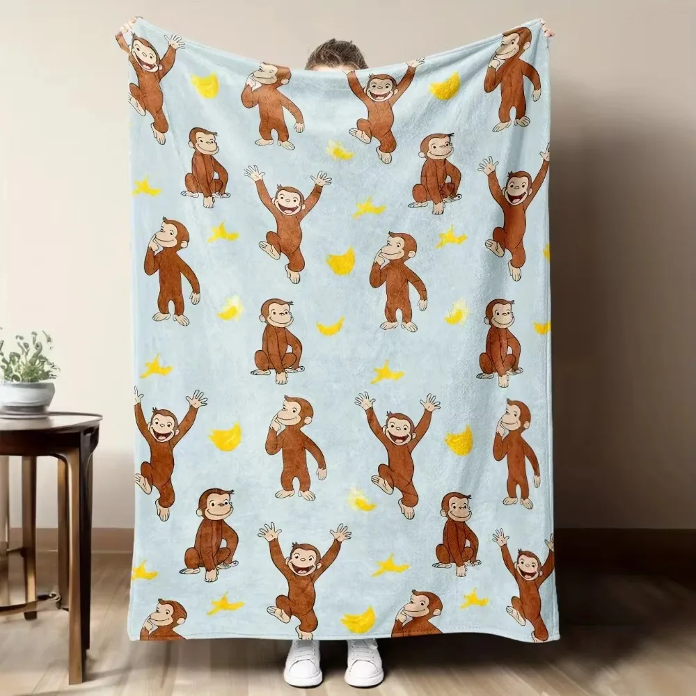 Curious George Animal Print Plush Blanket Soft Warm Throw For Sofa Crib Nap Home Decor All Season Gift For Newborn Kids