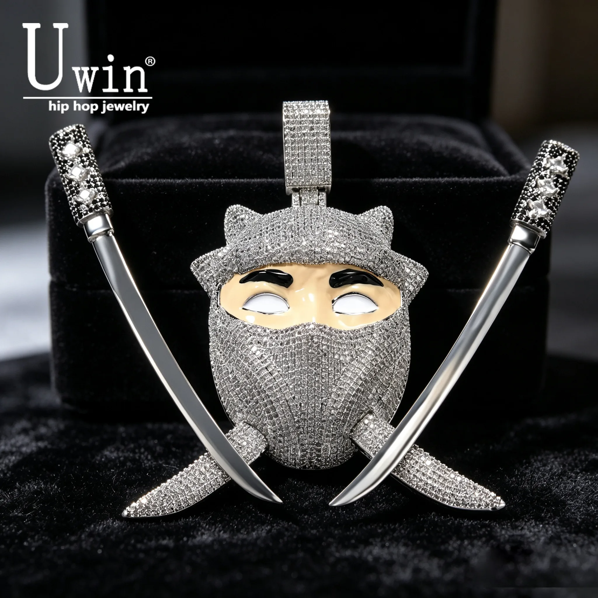 Uwin White Ninja Weapons Sheath Sword Ninja Hip Hop Pendant Necklace Hiphop Jewelry For Gift