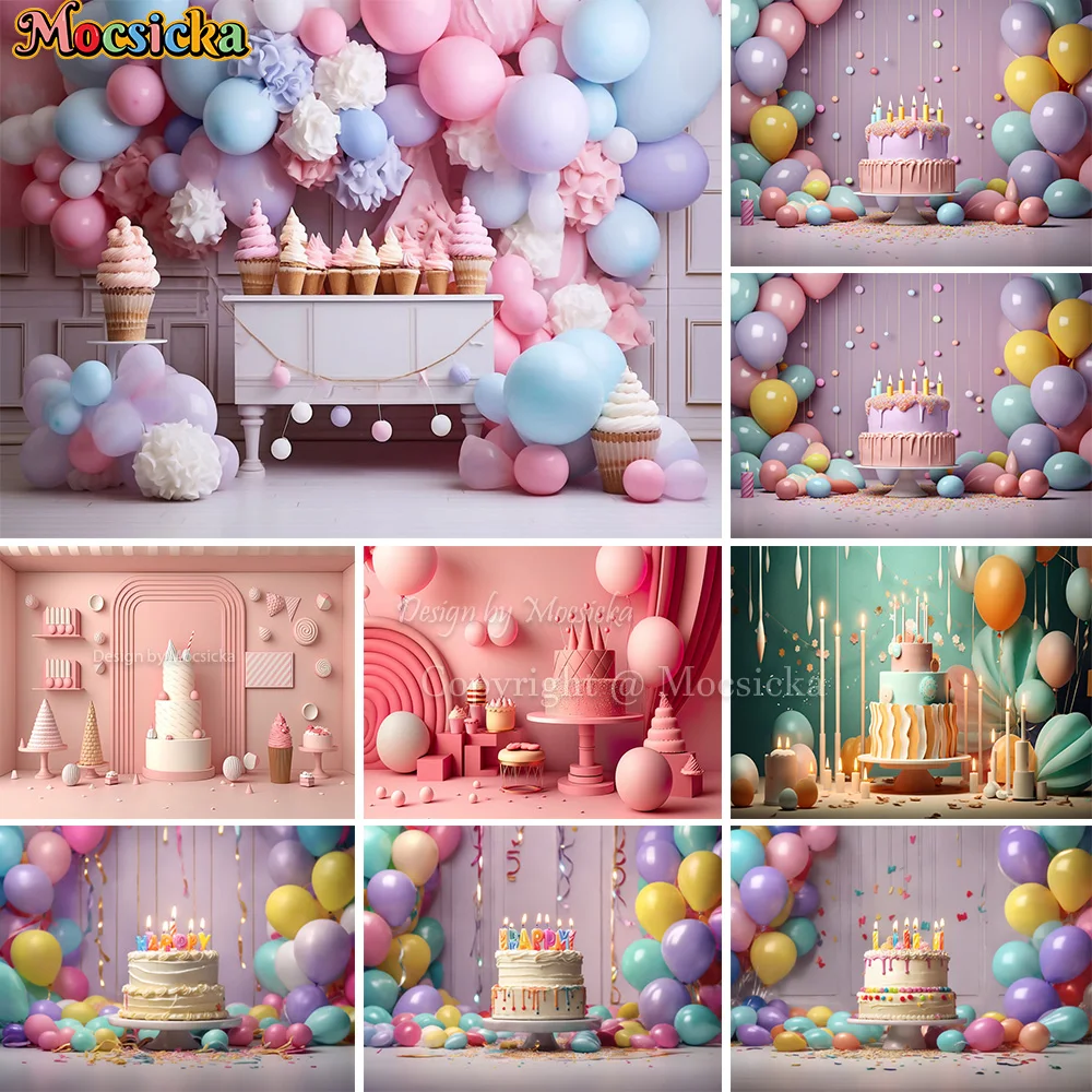 

Sweet Girl 1st Birthday Party Backdrop Banner Kids Newborn Cake Smash Photography Studio Background Balloon Ribbons Photobooth