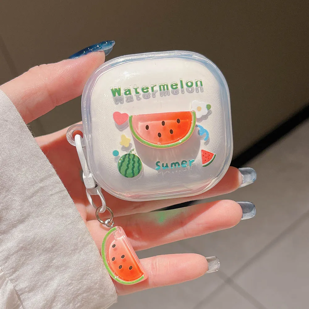 Cute DIY Watermelon Fruit Rabbit Bear Tulip Flower Pendant Case For Samsung Galaxy Buds Live Buds2 Pro Buds 2 FE Earphone Cover