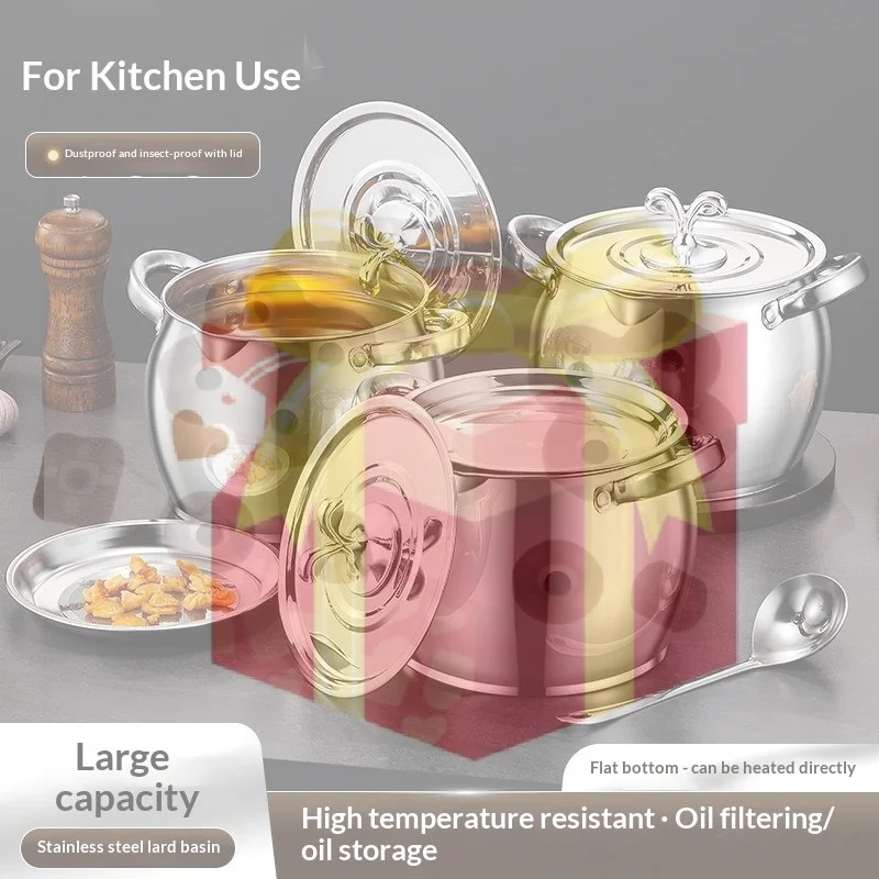 【HG】1.5/2/2.5/3 L Multifunctional Oil Filter Container, Thick Stainless Steel - Can Be Used For Cooking Free Ladle