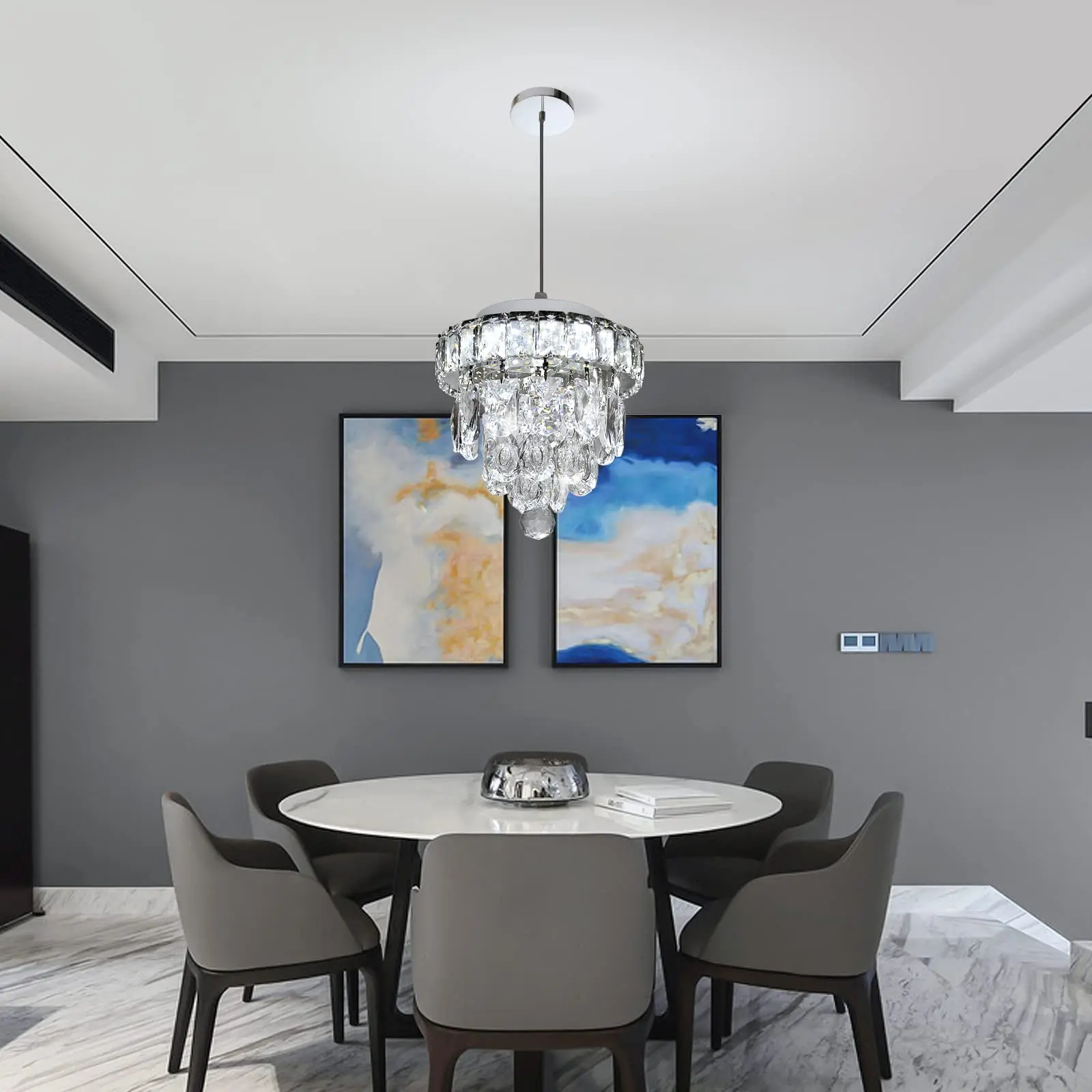 Lampu gantung kristal Mini, lampu gantung plafon krom, lampu langit-langit LED Crystal Flush Mount Dimmable untuk kamar lorong