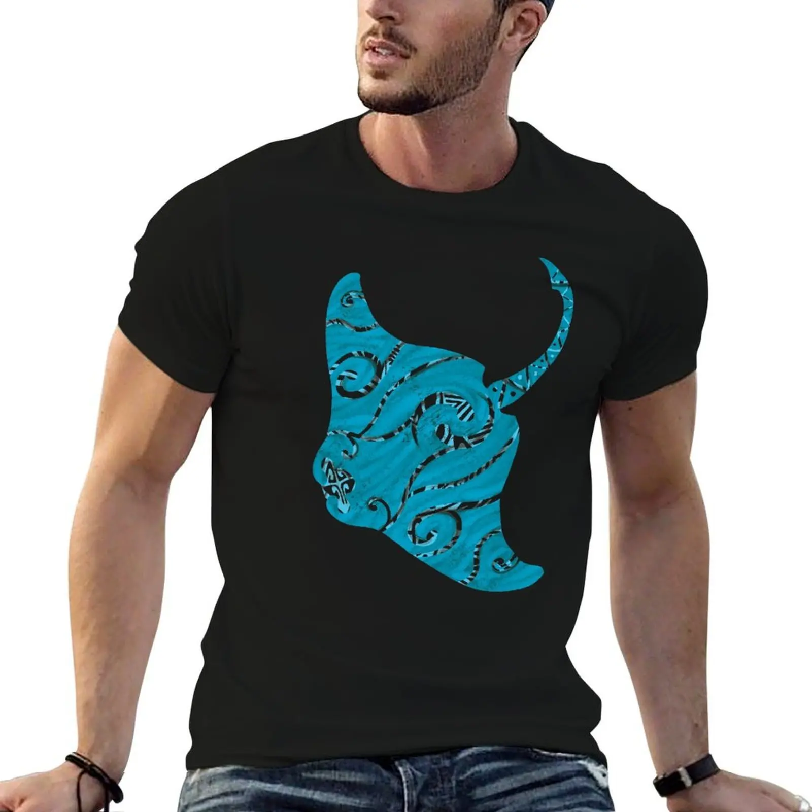 Tribal Manta Ray With Vintage Distress T-Shirt anime tshirt cotton t shirts man 100% T-Shirt