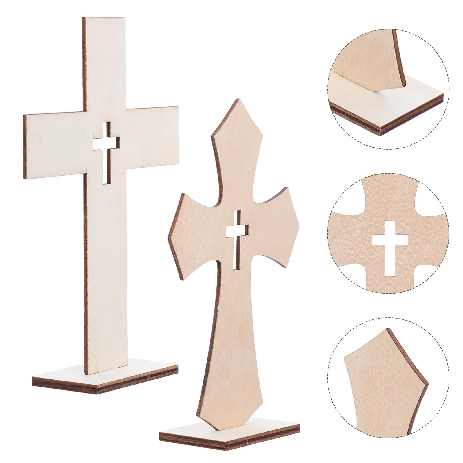 20Pcs Unfinished Wooden Cross Statue Set Rustic Standing Table Cross with Sturdy Base for Baptism Communion Party Decor