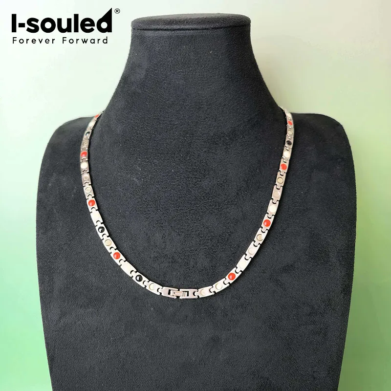 5.0mmPure titanium men's and women's inlaid germanium stone collarbone chain necklace sandblasted simple jewelry