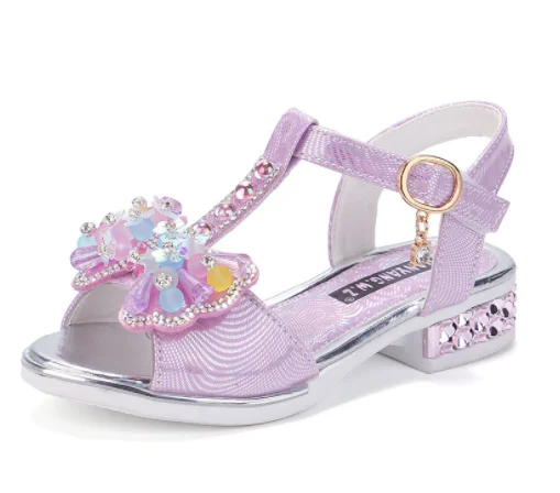 2022 Summer Rhinestone Sandals For Girls Shoes Kids Fashion Sequins Bow Pearls Children Flat Chaussure Fille Sandles Sandalias