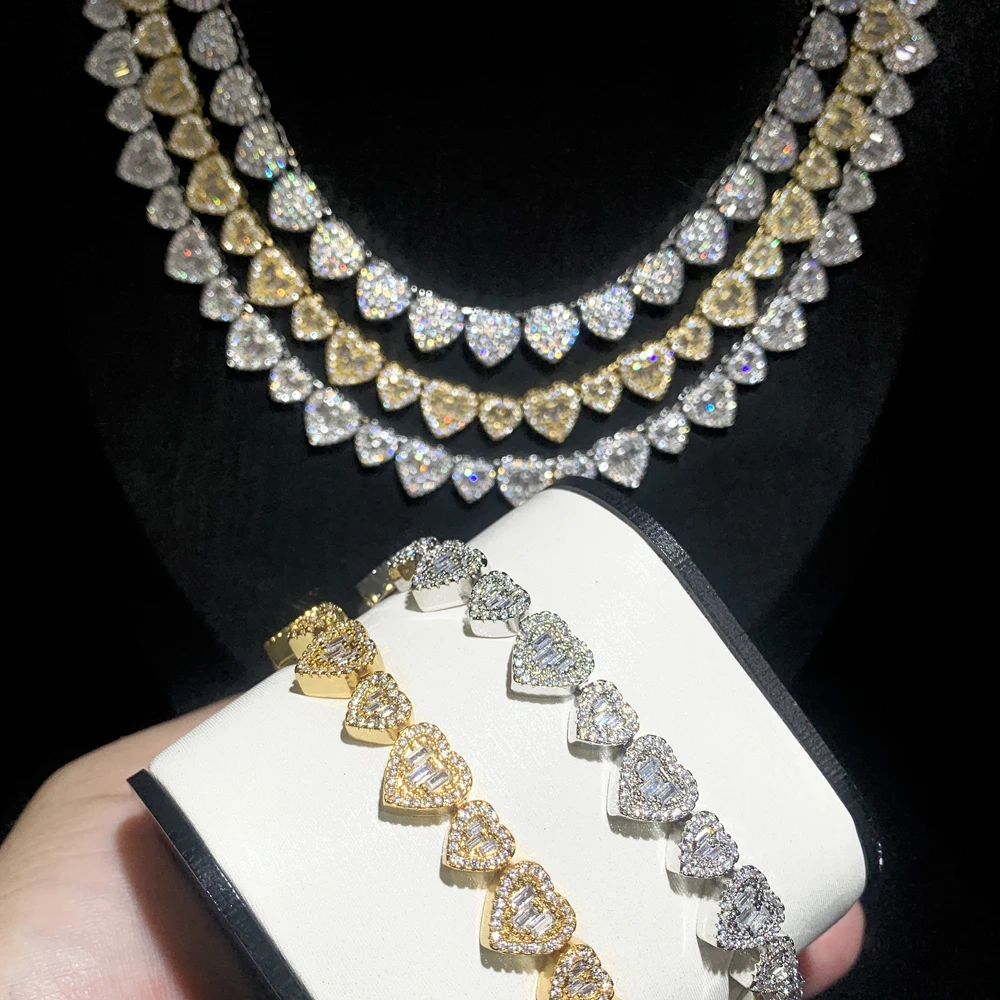 Bling Cz Micro Pave Heart Necklace Big Small Hearts Interspersed Full Iced Out Zirconia Inlay Luxurious Choker Hip Hop Jewelry