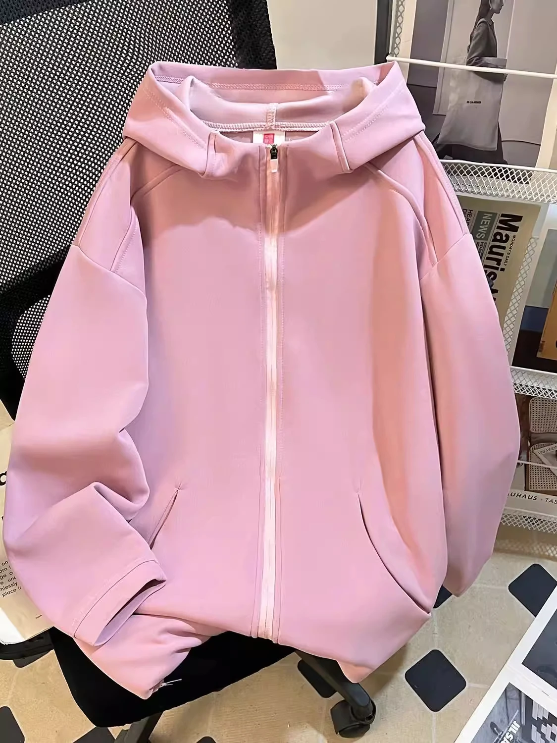 

Женская толстовка на молнии больших размеров (до 136 кг), американского стиля, однотонная, свободного кроя, весна-осень, кардиган-куртка